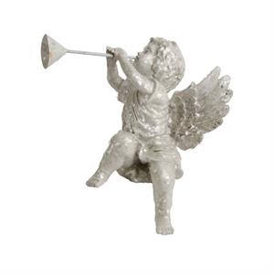 Set of 2 Sitting White Glittered Resin Cherub Statue