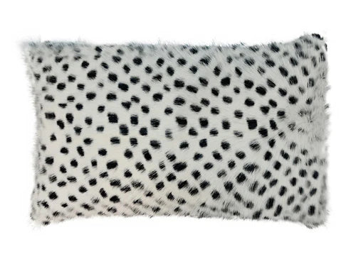 Genuine Goatskin White Fur Throw Pillow w/ Black Dots