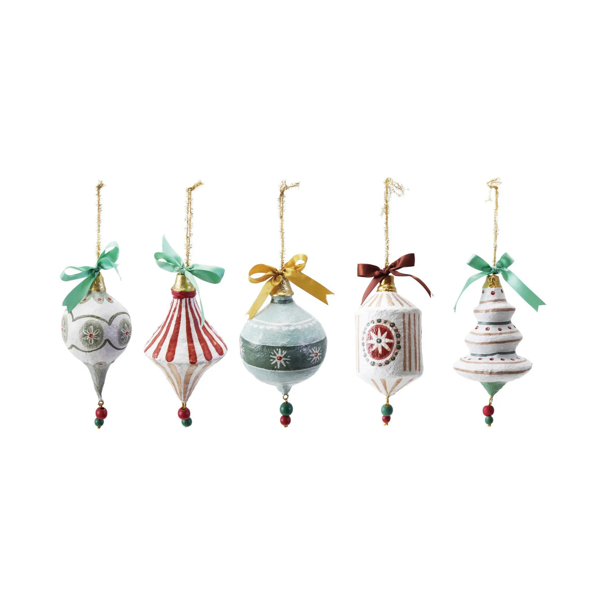 Hand-Painted Paper Mache Ornament with Bow & Design