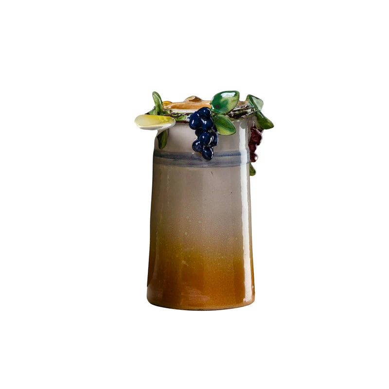 VASE SM WHITE & YELLOW W/ GRAPES