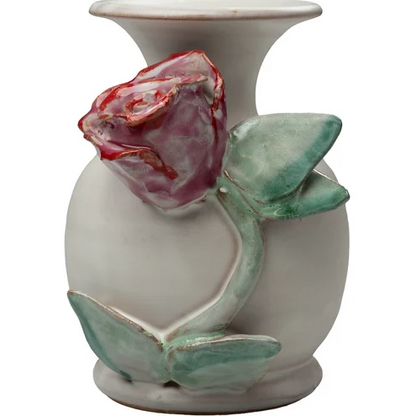 Vase sm white w/ pink rose