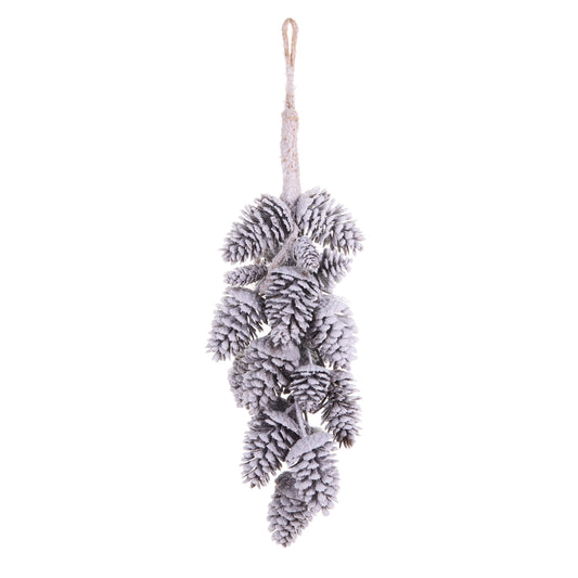 24" Hanging Iced Pinecone Cluster