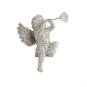 Set of 2 Sitting White Glittered Resin Cherub Statue
