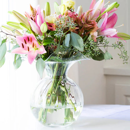 Hibiscus Glass Vase/ Large Clear Fluted