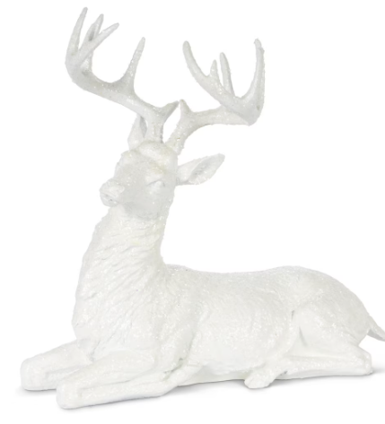 White Polyresin Laying Deer, 12"H