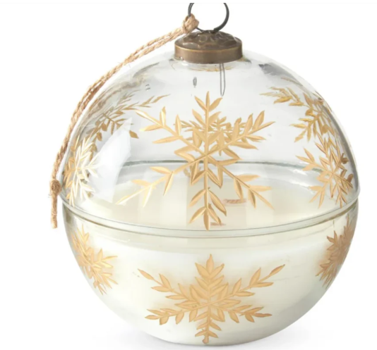 Assorted 5.5 Inch Clear Etched Gold Snowflake Filled Ornament Candle
