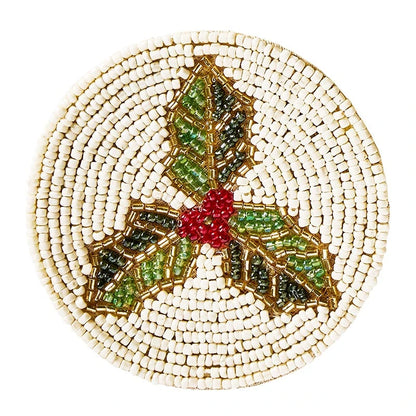Beaded Holly Coasters - Set of 4