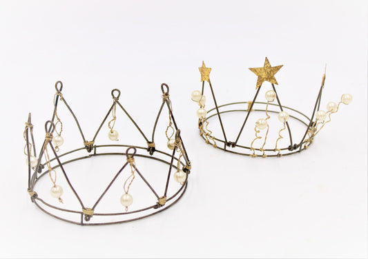 Black & Gold Wire Crown w Pearls, 2 ASST 3 individual