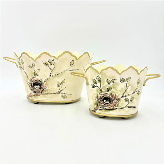 S/2 HP Scalloped Metal Cachepots, Nest, Large