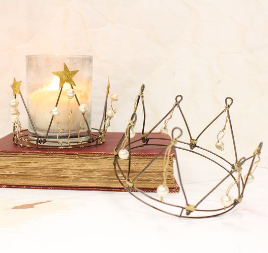 Black & Gold Wire Crown w Pearls, 2 ASST 3 individual