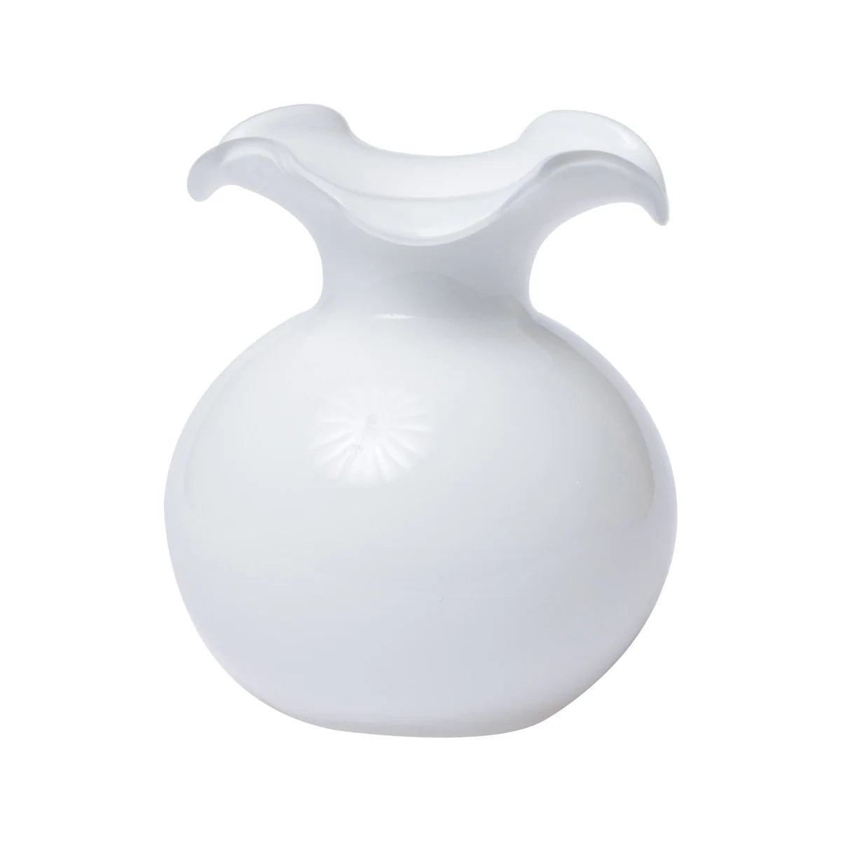 Hibiscus Glass Vase/ Small Fluted White