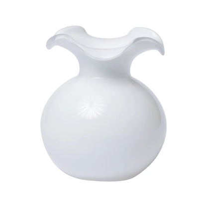 Hibiscus Glass Vase/ Small Fluted White