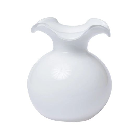Hibiscus Glass Vase/ Small Fluted White