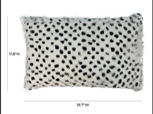 Genuine Goatskin White Fur Throw Pillow w/ Black Dots